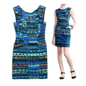 Anthropologie Plenty By Tracy Reese Vanesa Blue Multi Color Sheath Dress Size 0
